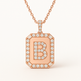 Women’s Custom Initial Necklace with Diamond Border